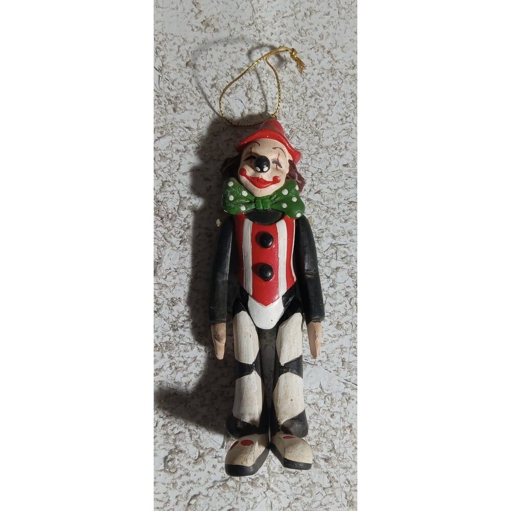 Vintage Wooden Flexible Clown Christmas Ornament  Made In Taiwan